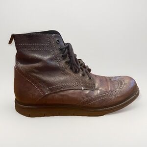 Mens Bed Stu Brown Distressed Leather Laced Ankle Boots Shoes Cap Toe Size 10